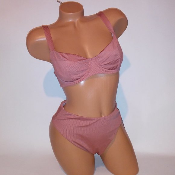 Victoria Secret Swim Bikini Top & Bottom Ribbed High Waist Solid Underwire New - Picture 5 of 15